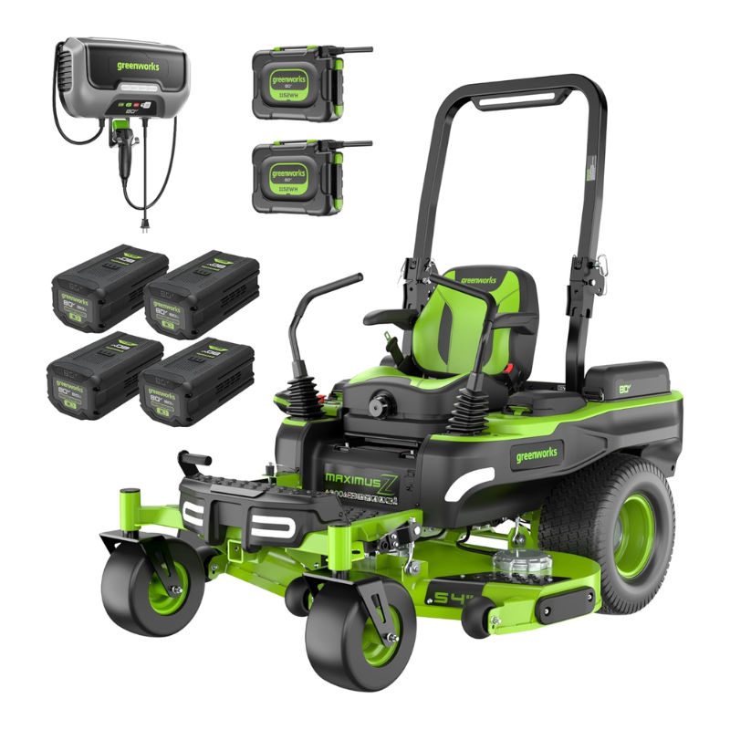 Greenworks 54in 80V Zero-Turn Riding Lawn Mower MaximusZ Fast Charging with (2) 16.0Ah + (4) 6.0Ah Batteries & 1.5kW